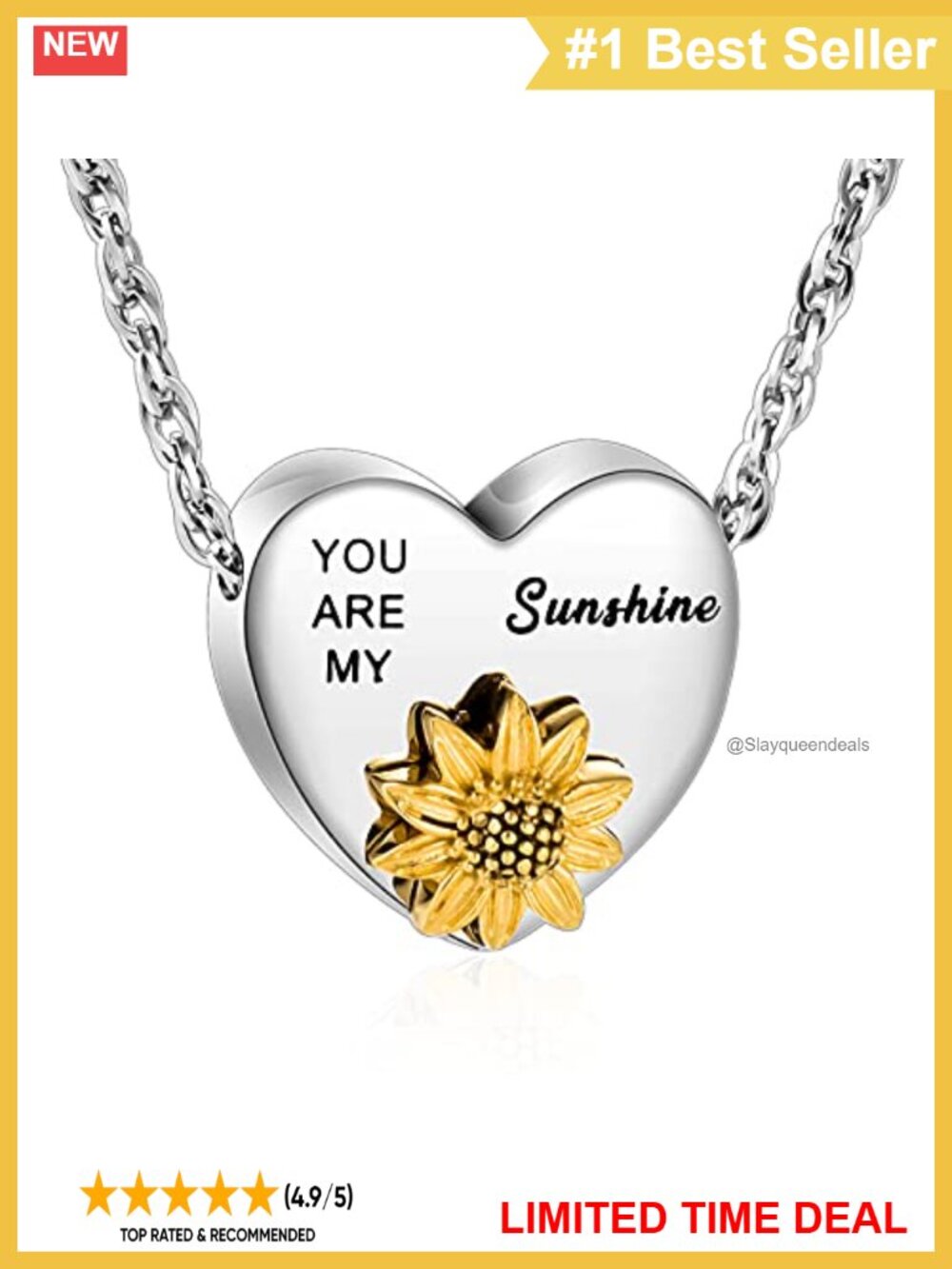 Stainless Steel Heart Urn Necklace Sunflower Memorial Ash Pendant